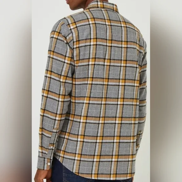 Matalan Easy Grey & Ochre Check Shirt Size M - Picture 3 of 6